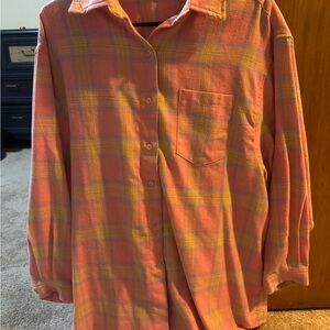 TALULAH Peach and Yellow Plaid Shirt
